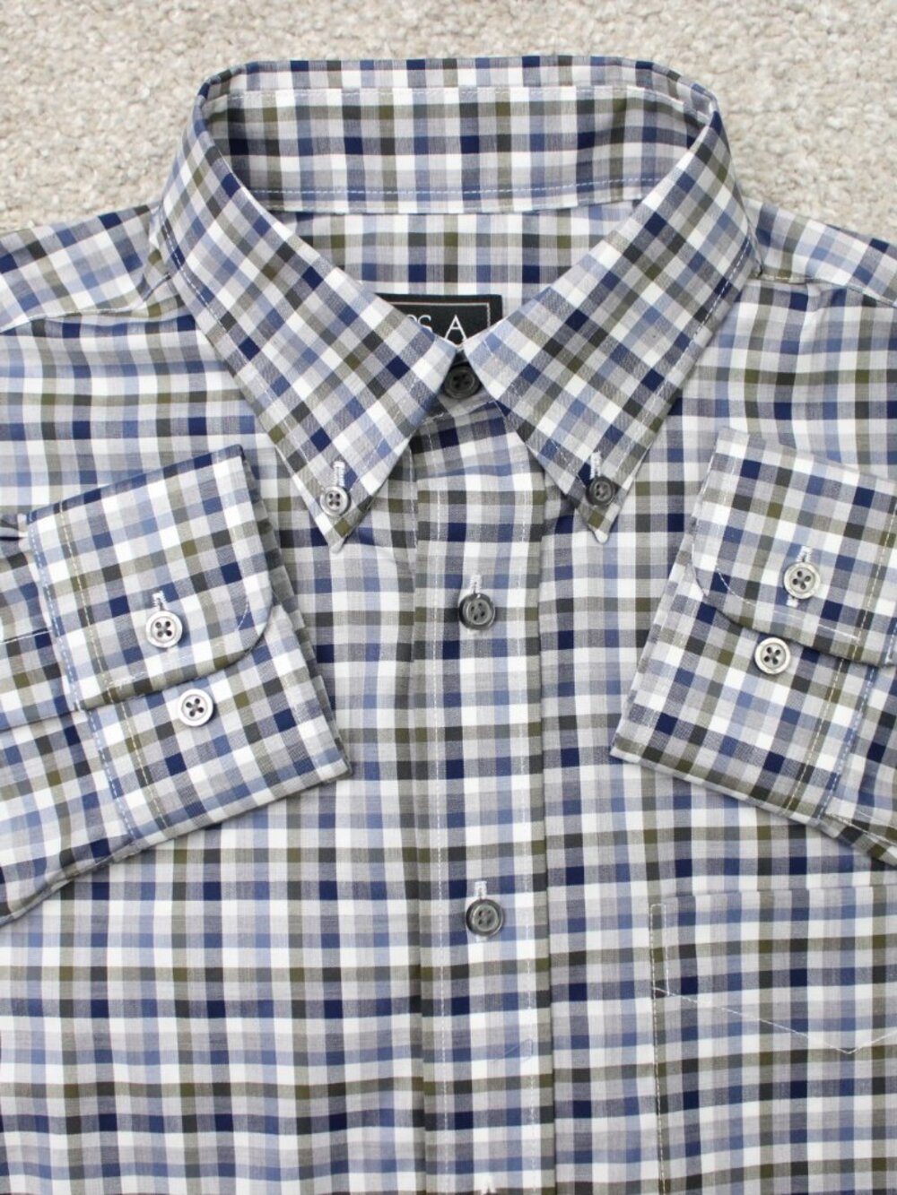 Jos. A. Bank Shirt Mens Small Blue/Green Traveler Traditional Fit Cotton L/S